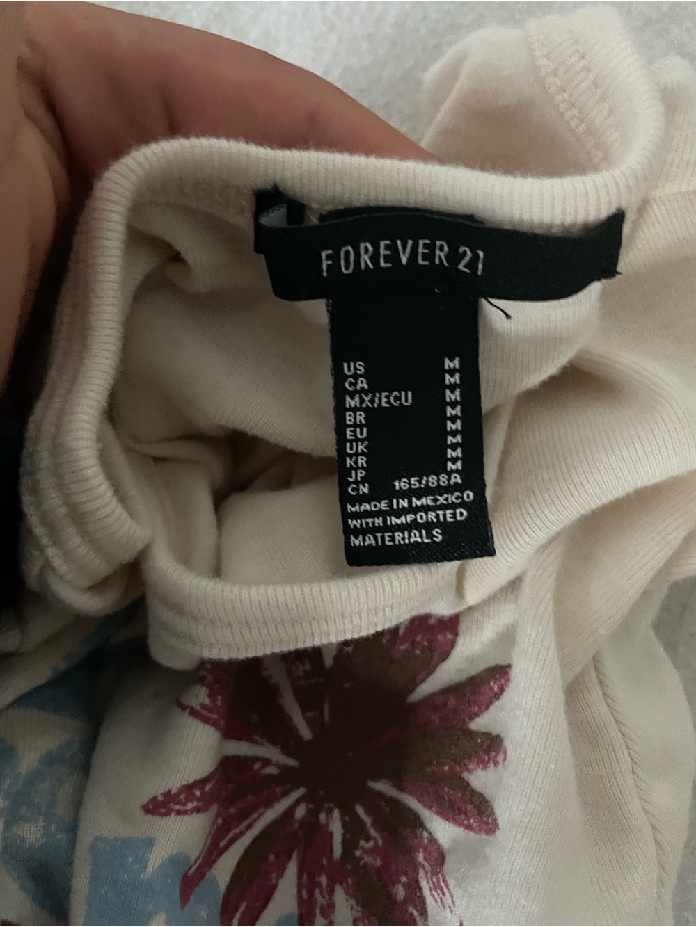 Forever 21 Cream Scoop Neck Top with Pink Floral Print